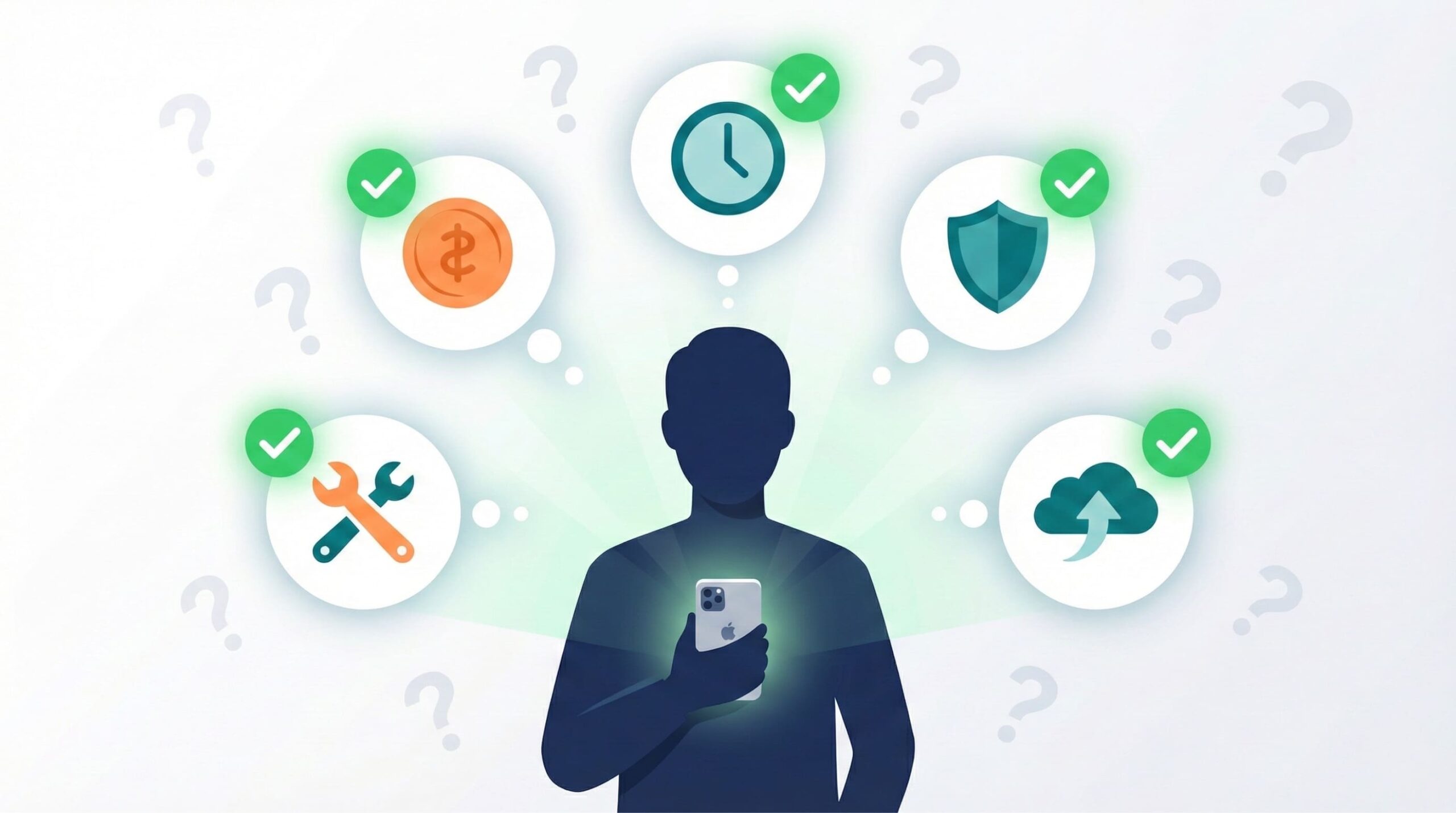 iPhone背面ガラス修理に関するよくある疑問が解決するイメージイラスト