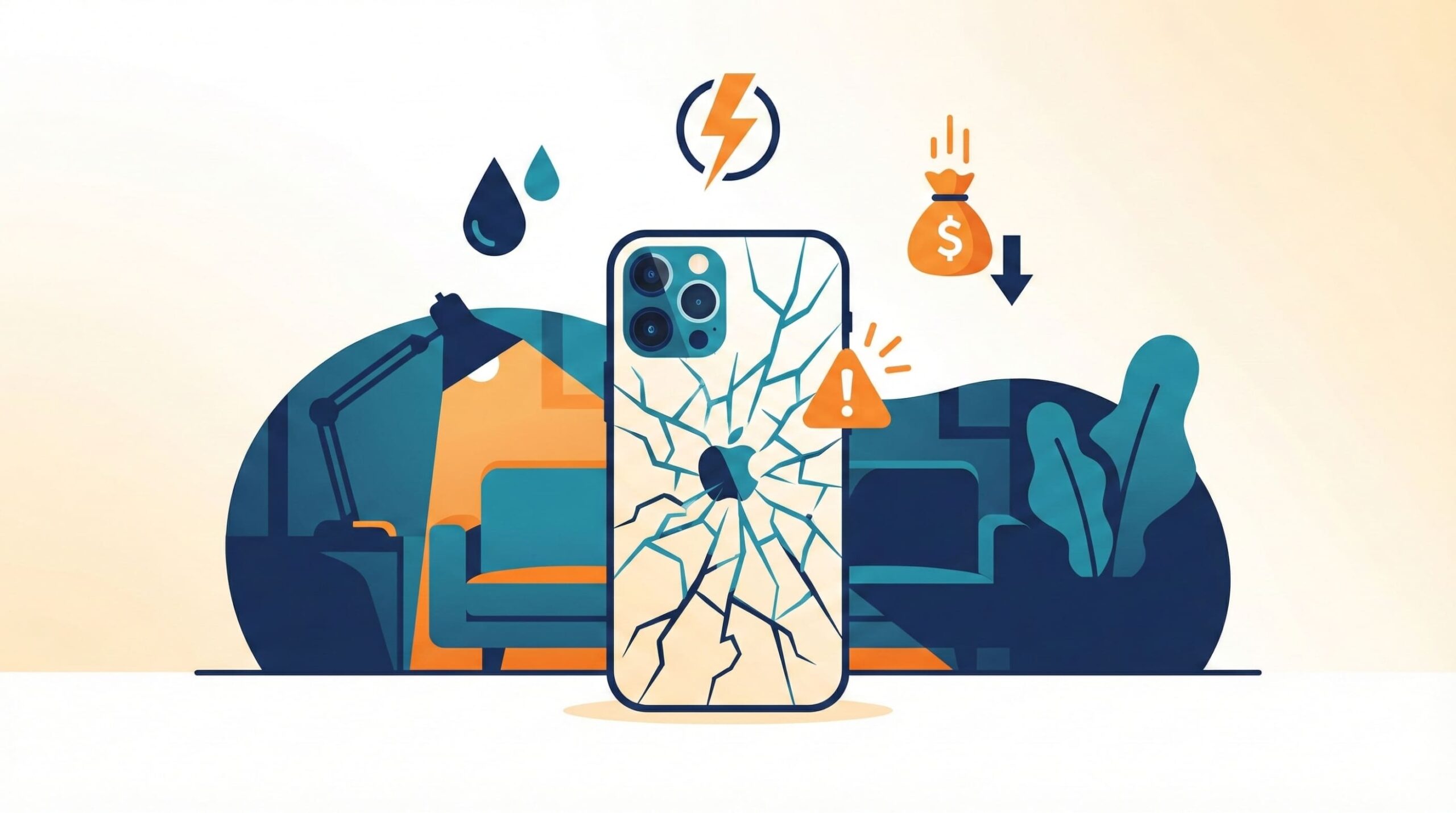 iPhone背面割れの不安を感じるイメージイラスト