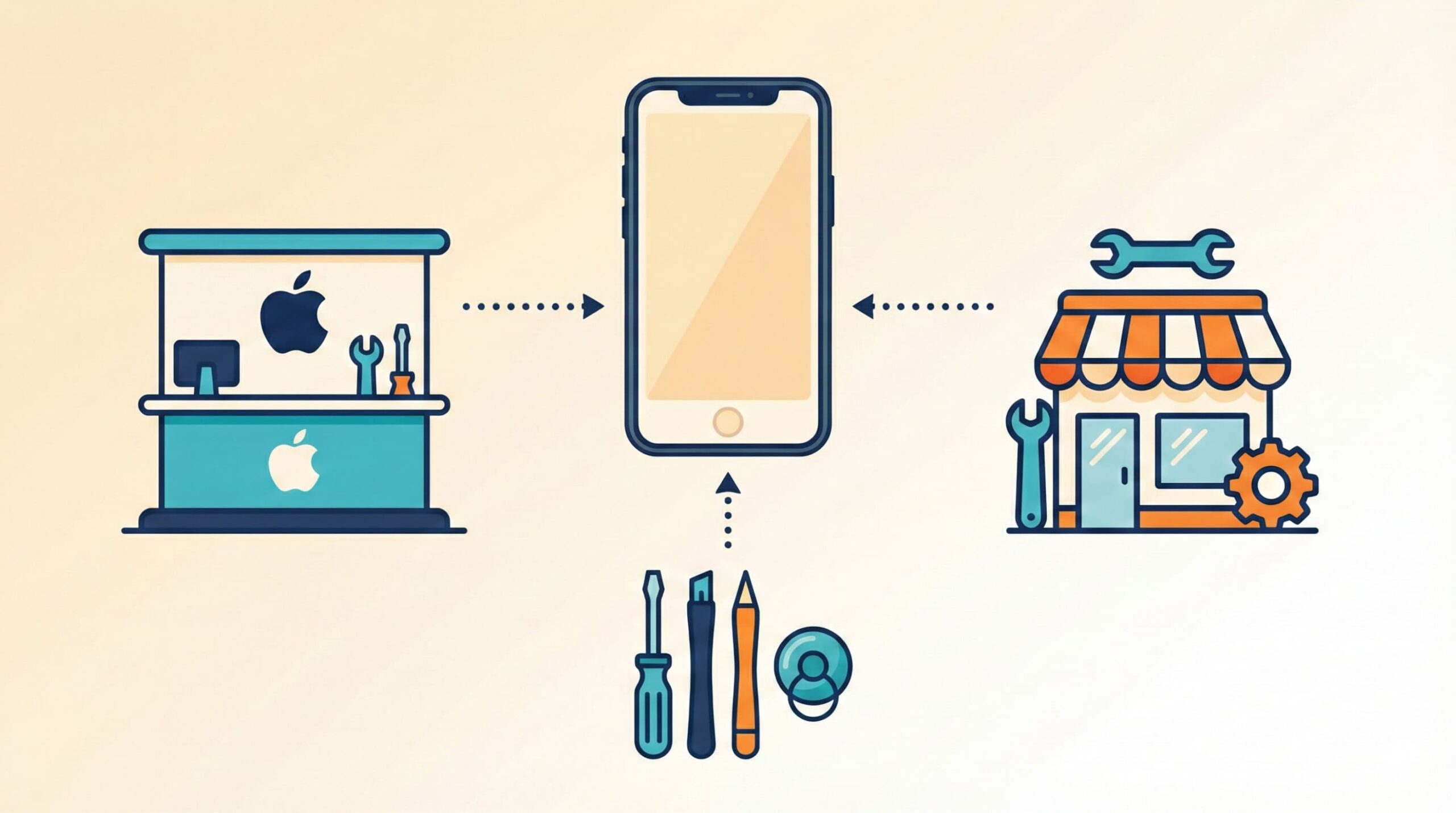iPhone修理方法の選択肢を比較するイメージイラスト