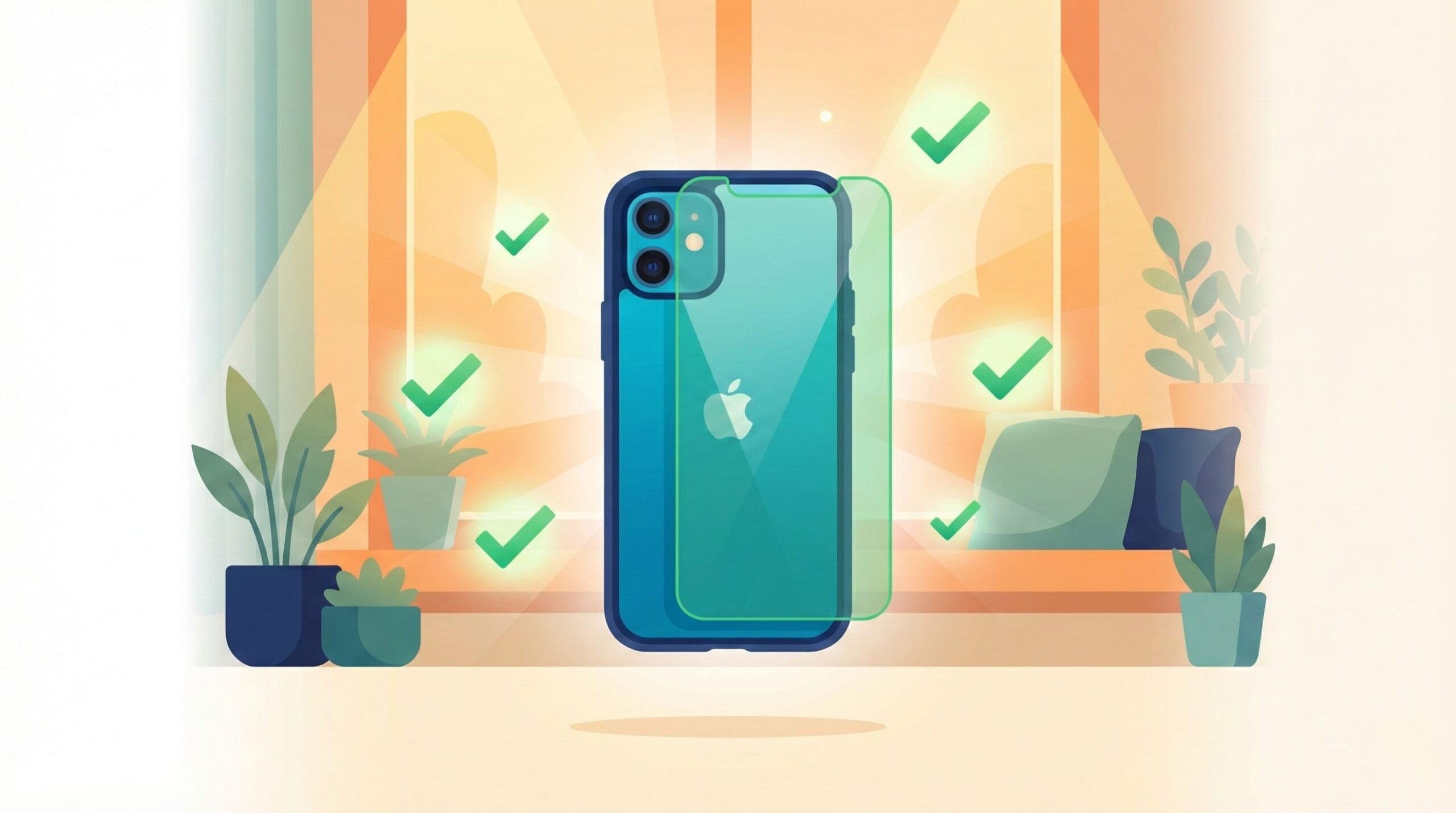 iPhone背面割れの対処が完了し安心しているイメージイラスト