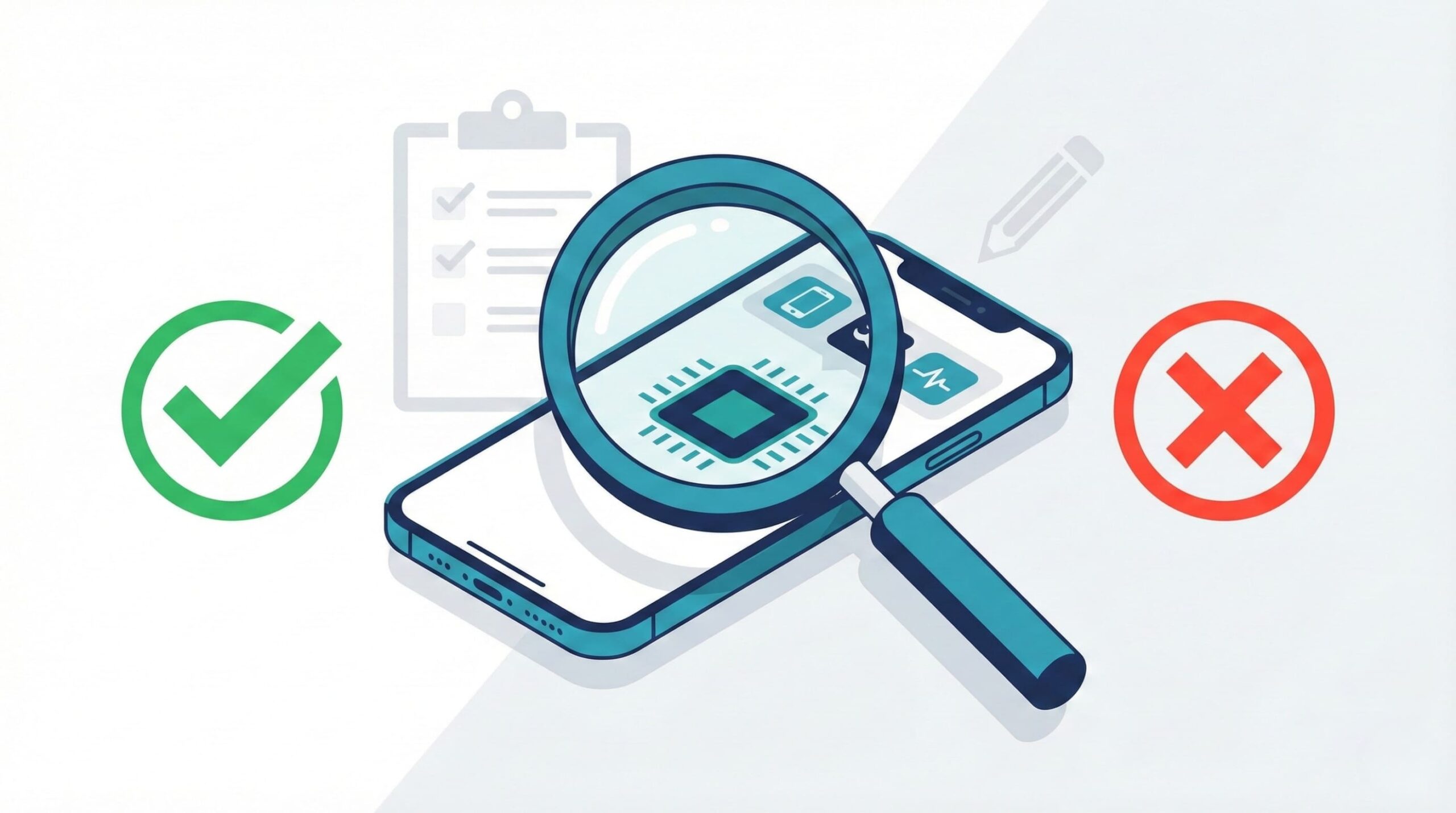 iPhoneの画面の色トラブルを診断・チェックしているイラスト