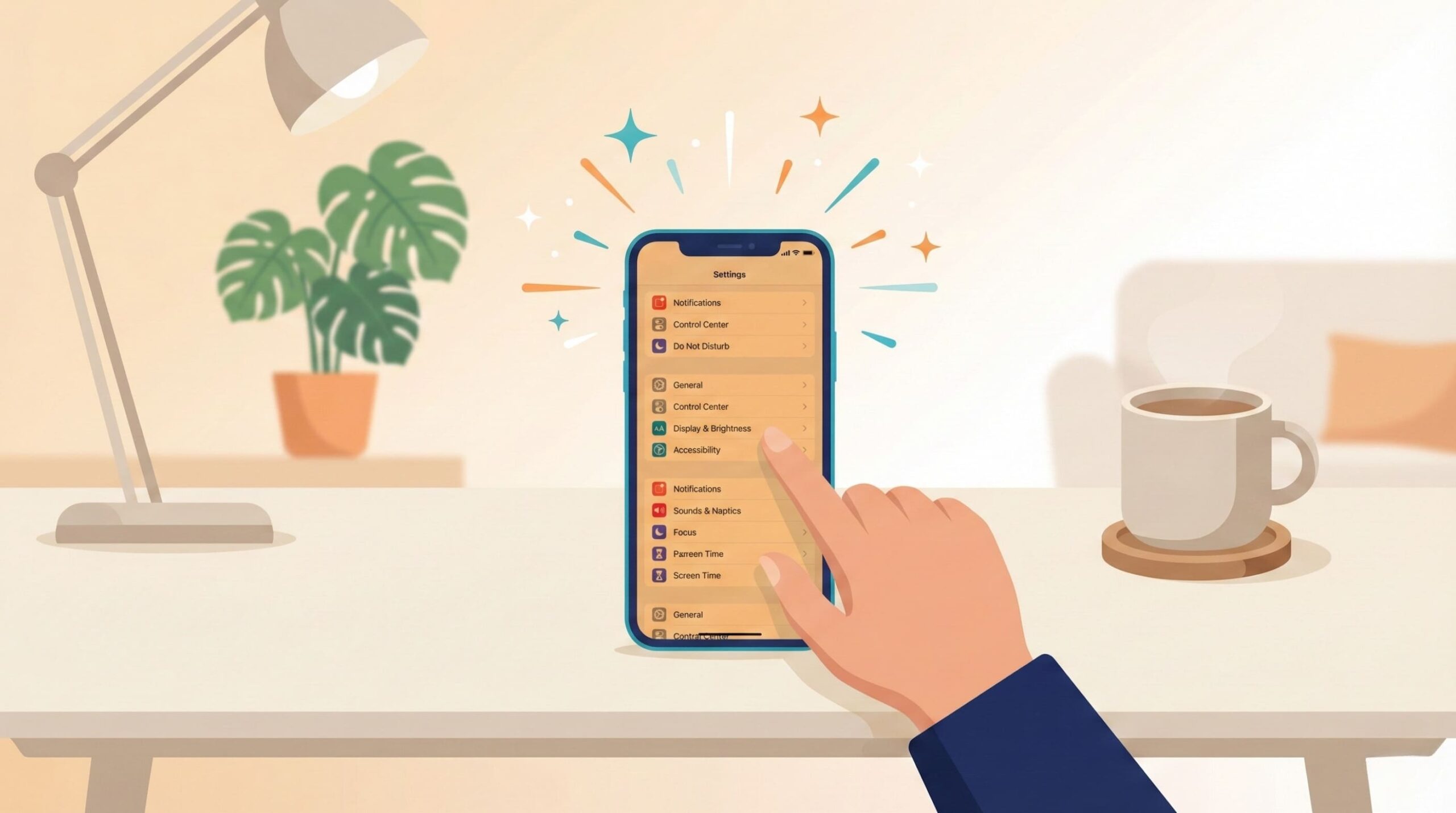 iPhoneの画面設定を操作して色を直すイメージイラスト