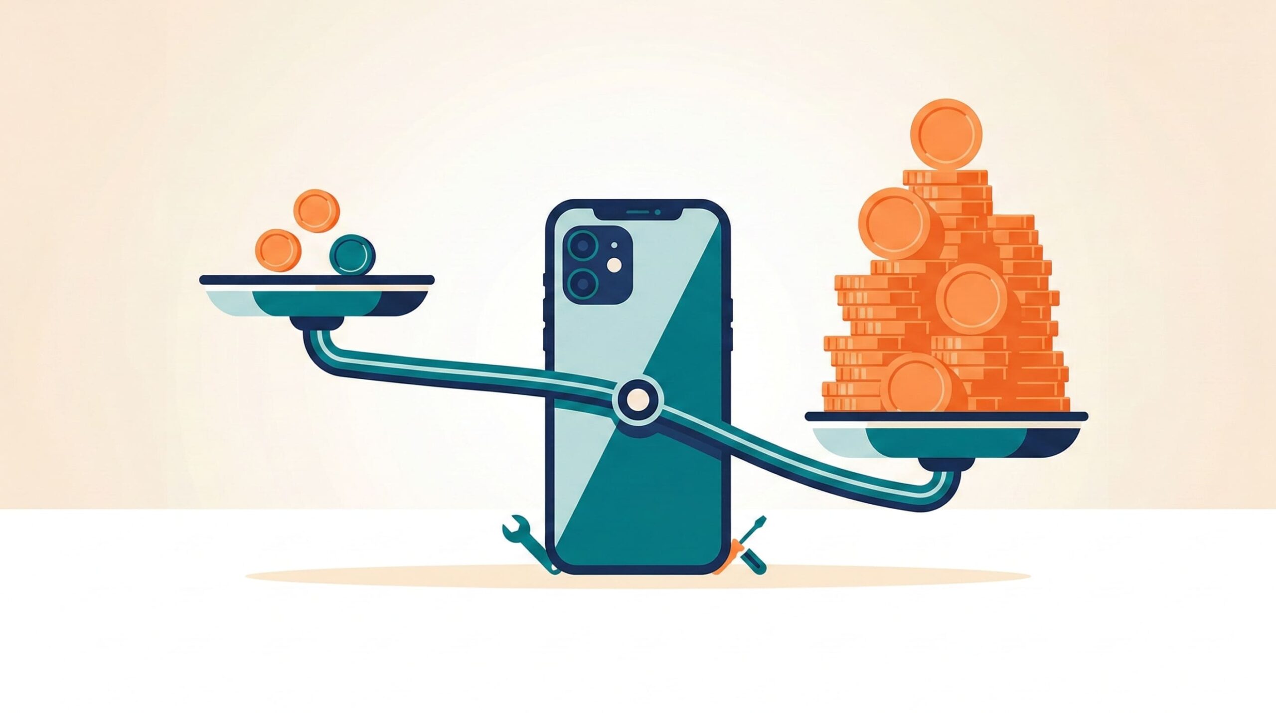 iPhone背面ガラス修理費用のAppleCare+あり・なしの違いを示すイメージイラスト