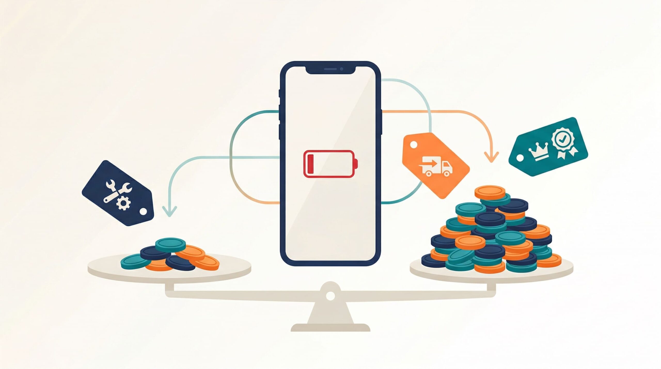 iPhoneバッテリー交換費用を比較するイメージイラスト