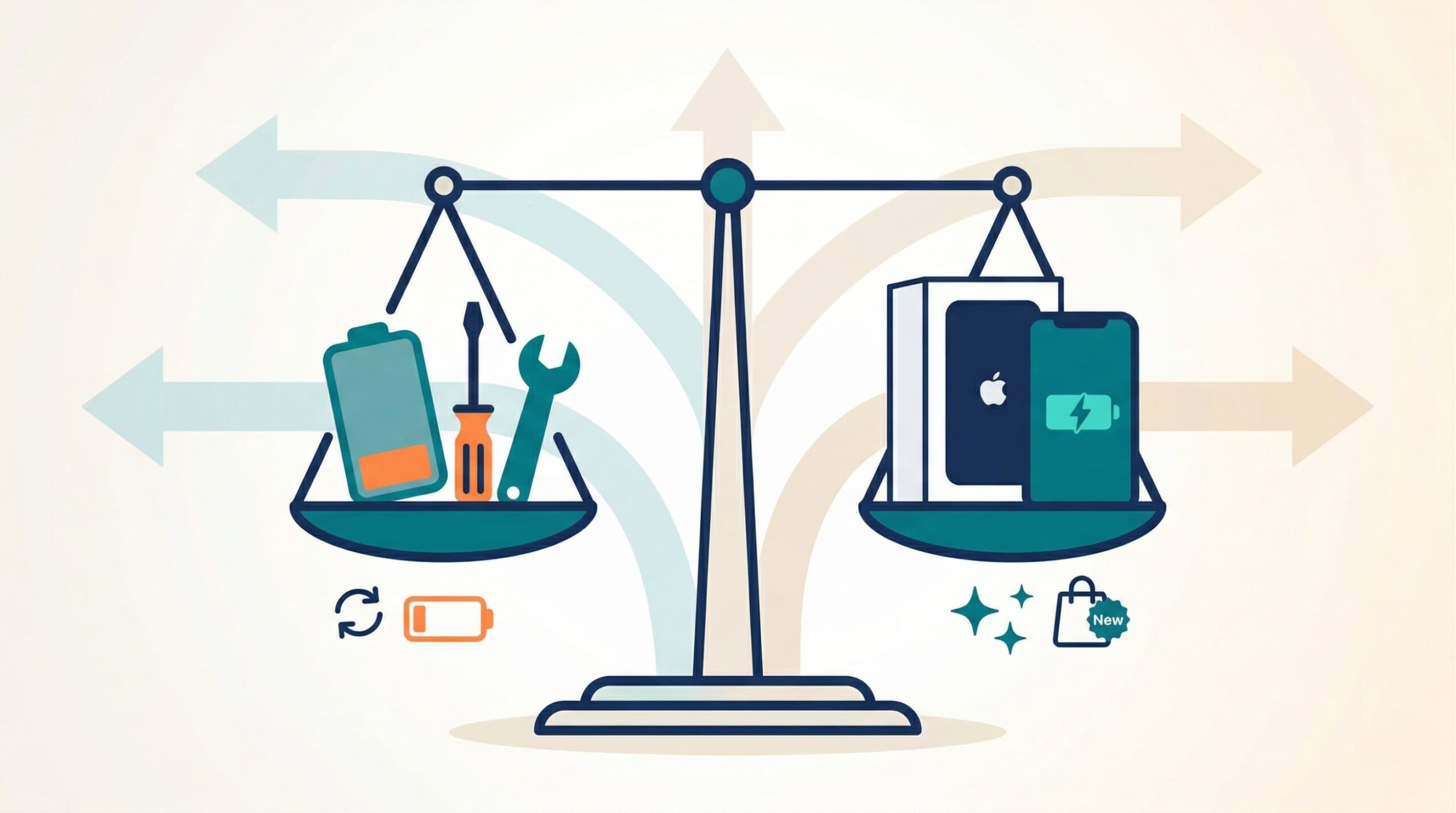 iPhoneバッテリー交換と買い替えを比較するイメージイラスト