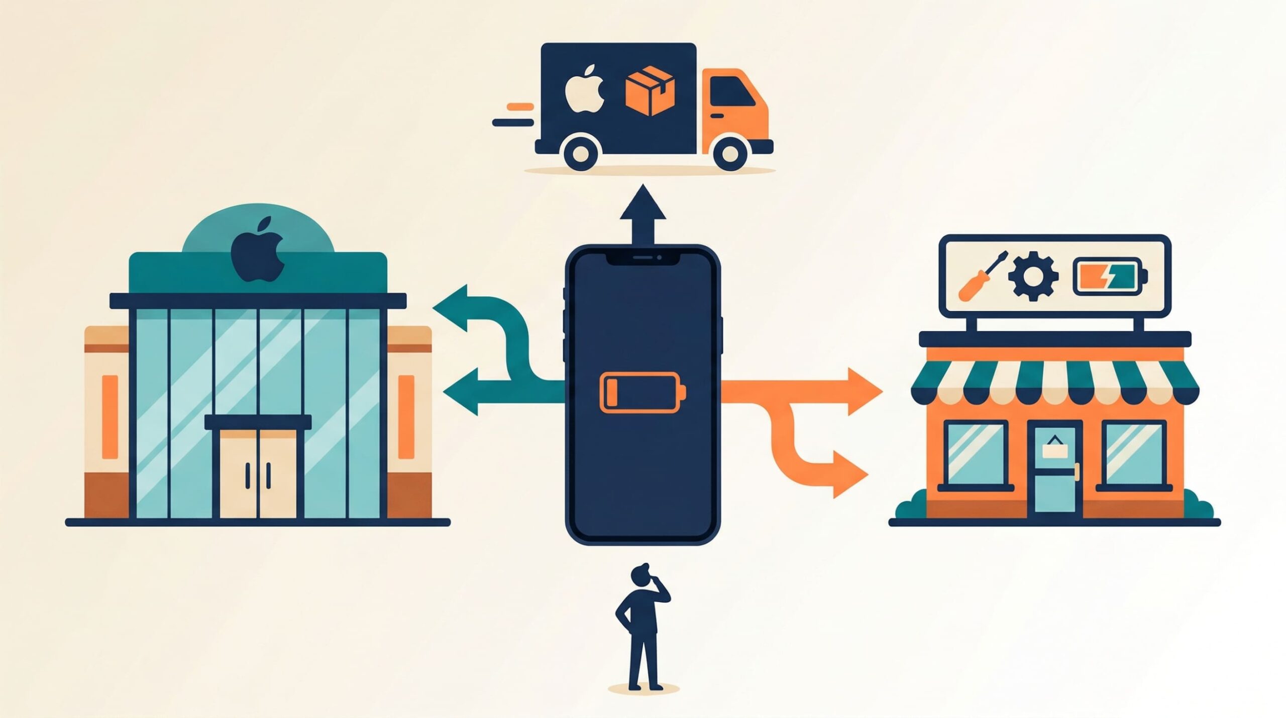 iPhoneバッテリー交換の依頼先を選ぶイメージイラスト