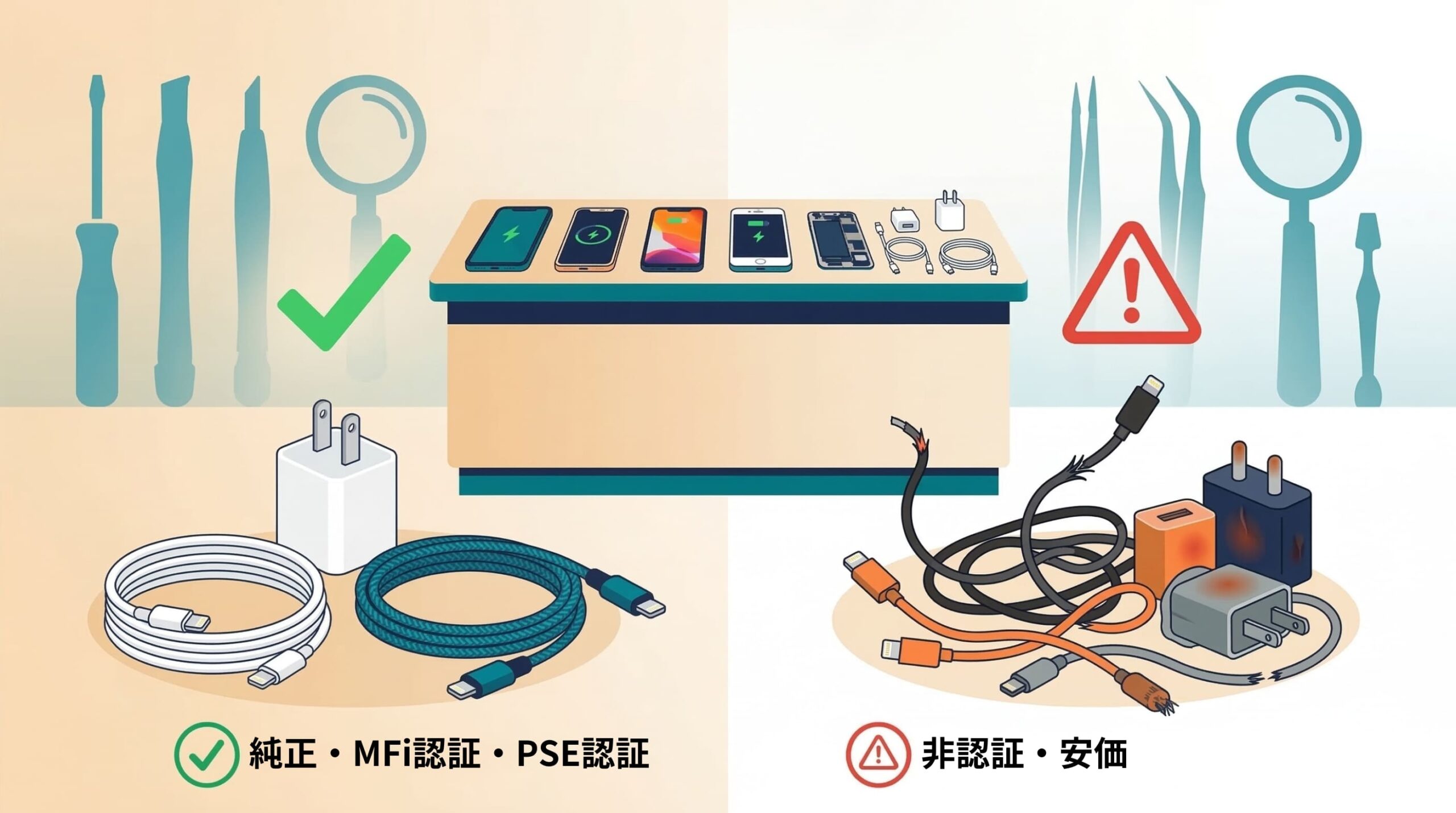 iPhone修理店での充電器トラブル体験談イメージイラスト