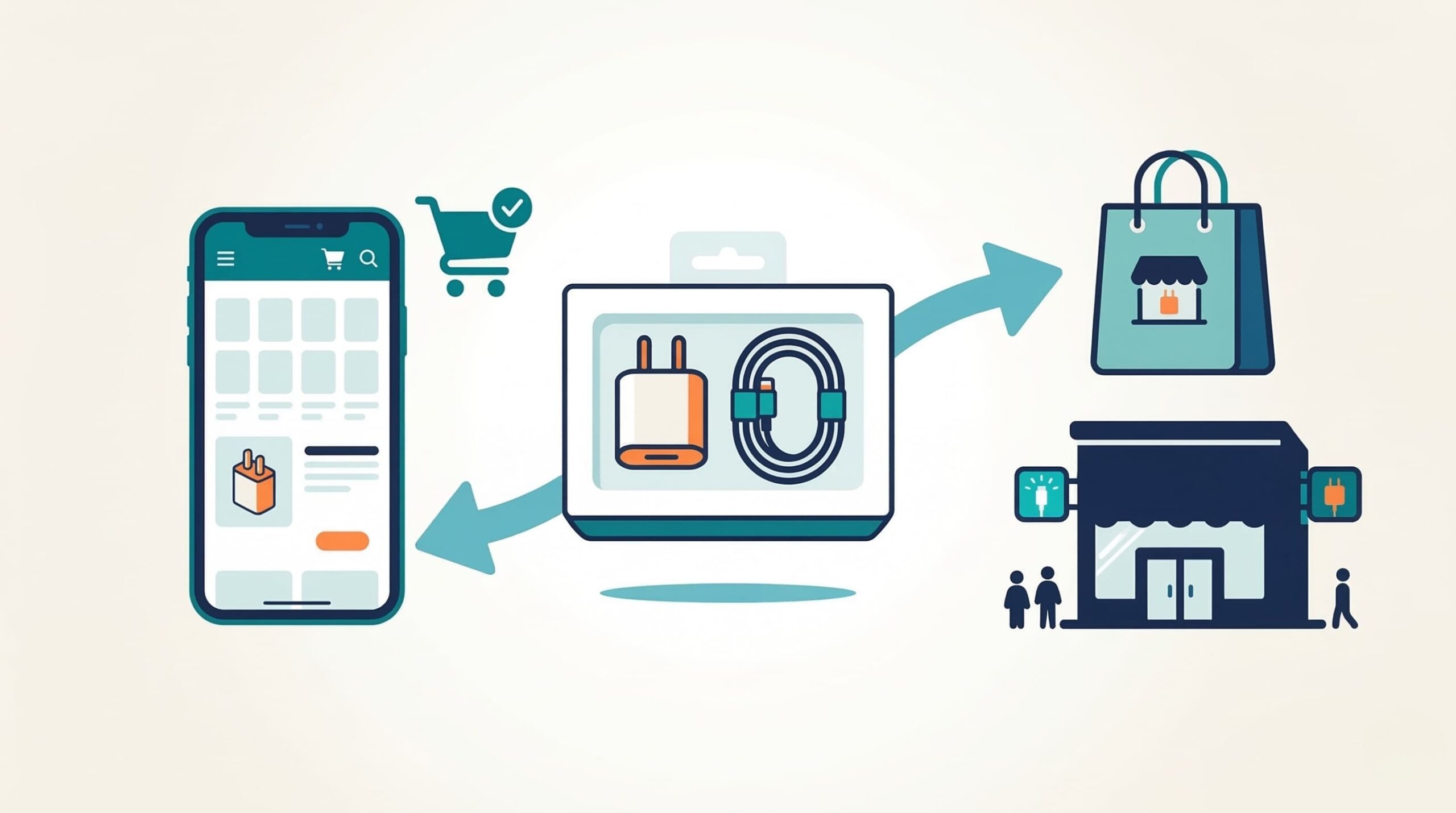 iPhone純正充電器の購入先を紹介するイメージイラスト