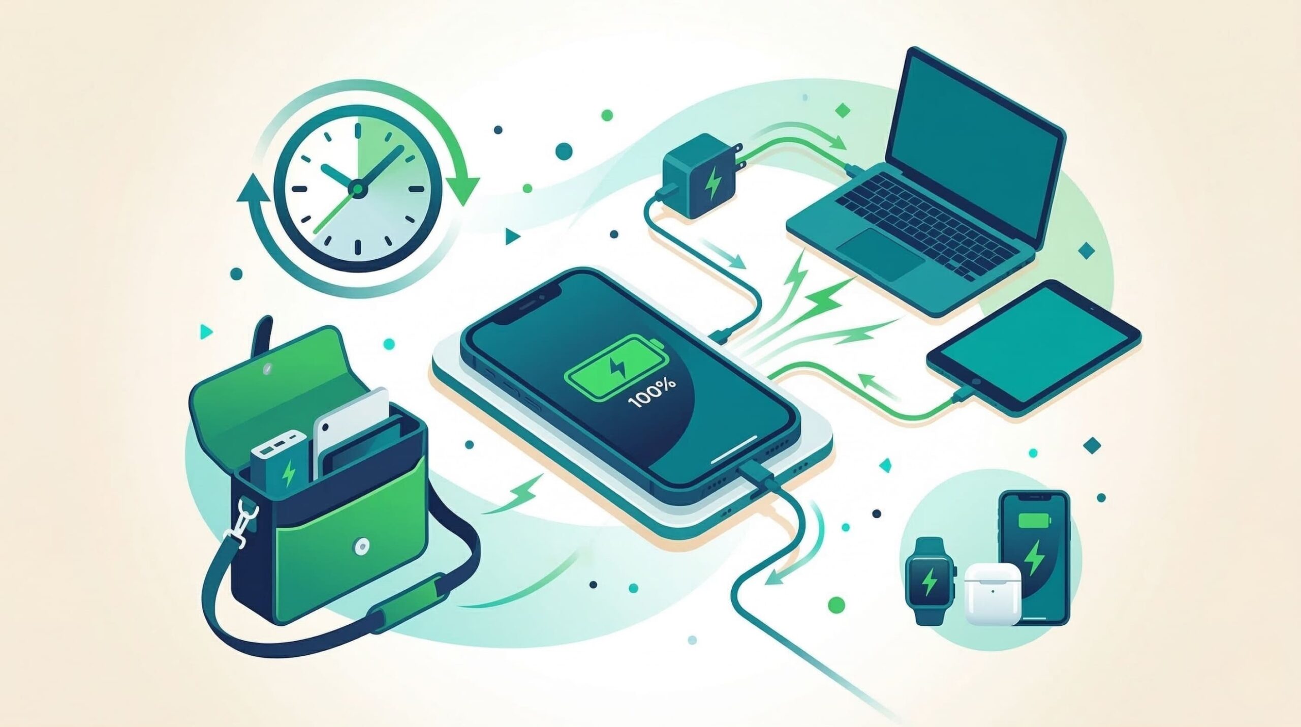 iPhoneの急速充電3つのメリットを表すイメージイラスト