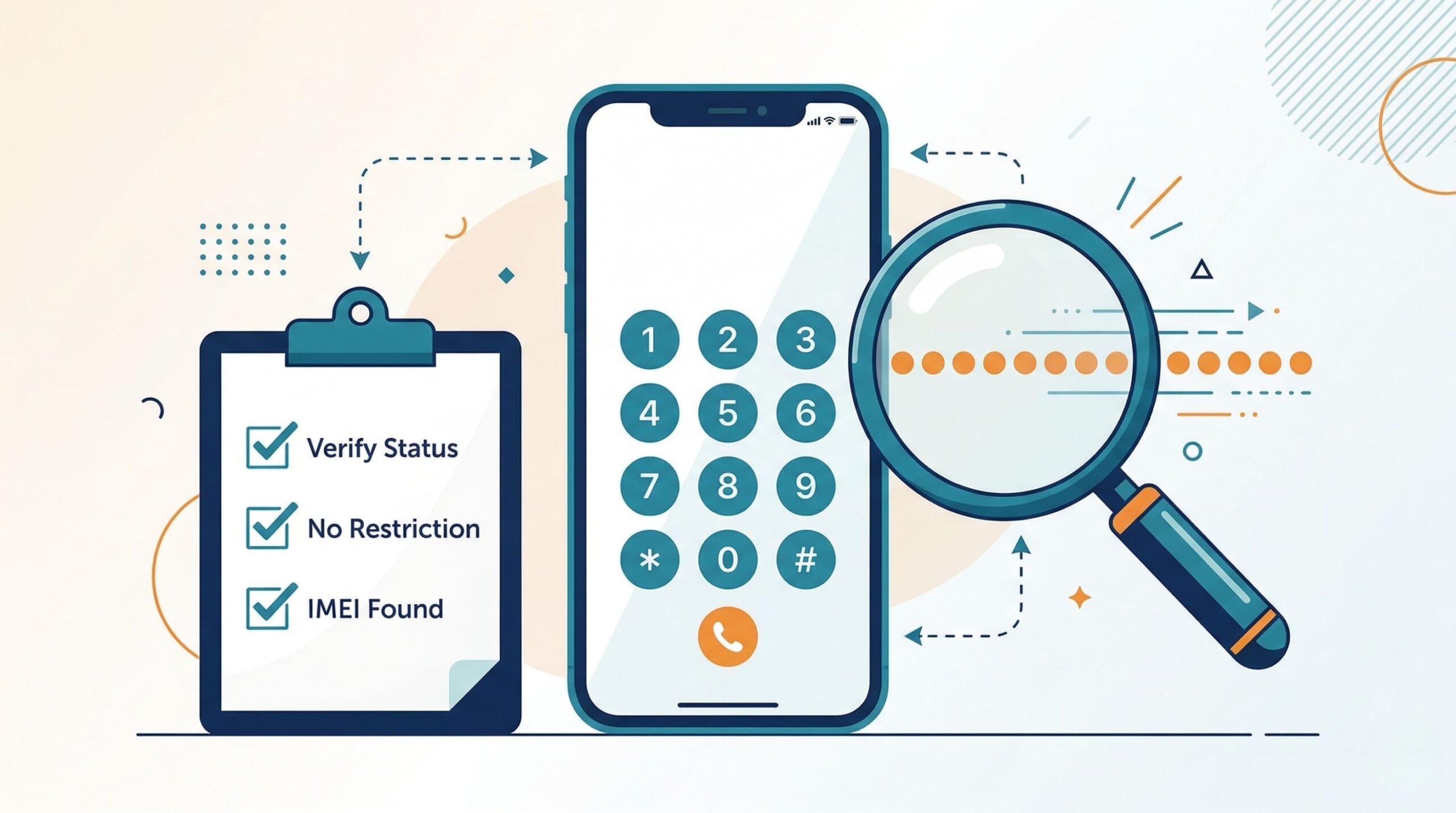iPhone赤ロムをIMEIで確認する方法を示すイメージイラスト