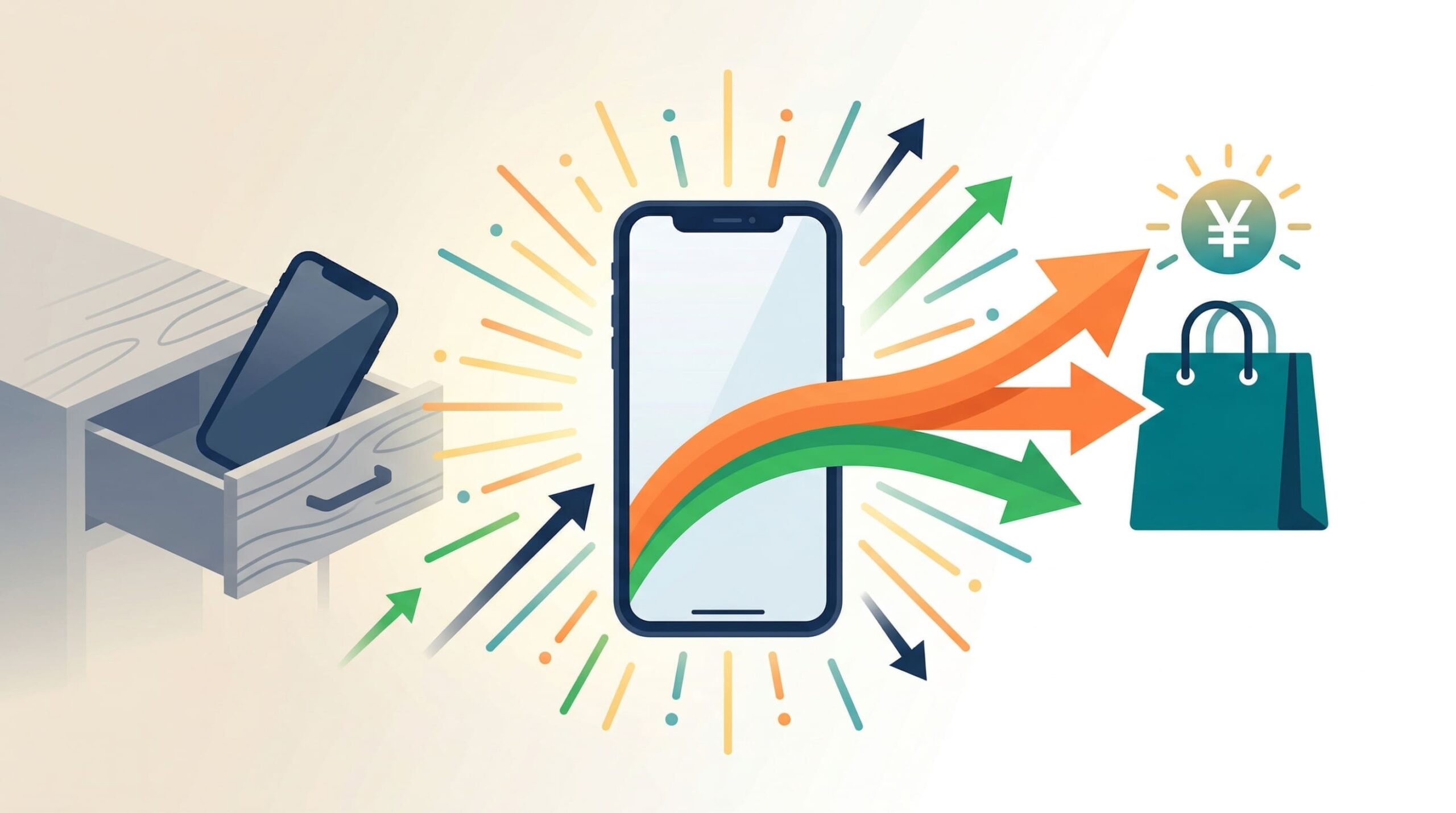 赤ロムiPhone買取のまとめを示すイメージイラスト