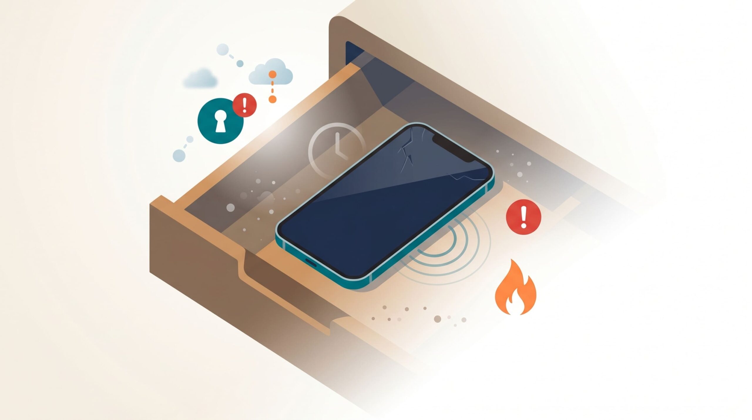 壊れたiPhoneを放置した場合の2大リスクを示すイメージイラスト