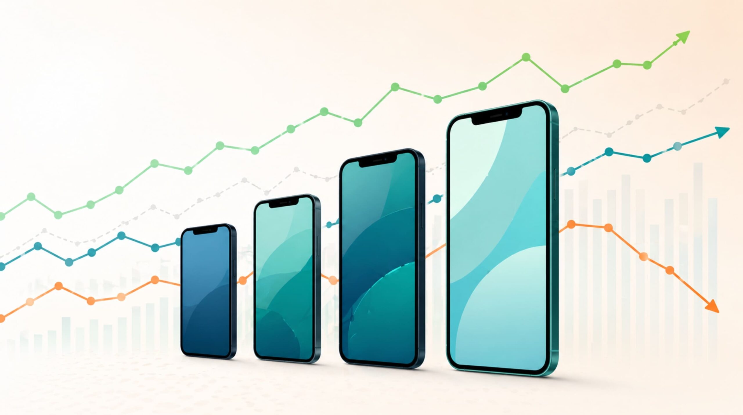 iPhoneシリーズ別の買取相場推移を示すイメージイラスト