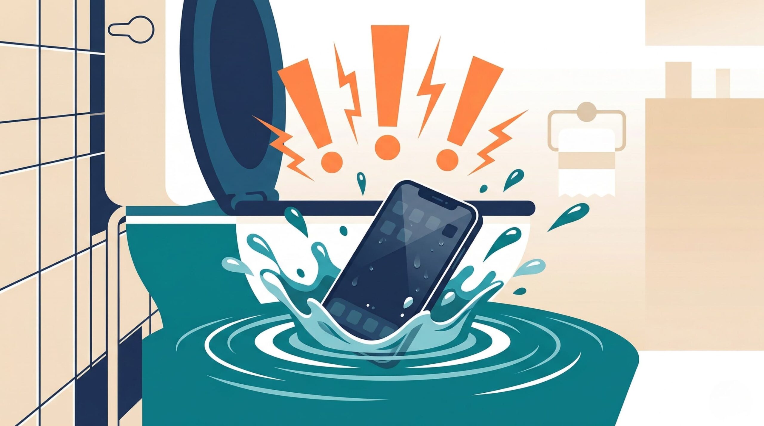 iPhoneをトイレに落としてしまった時のイメージイラスト