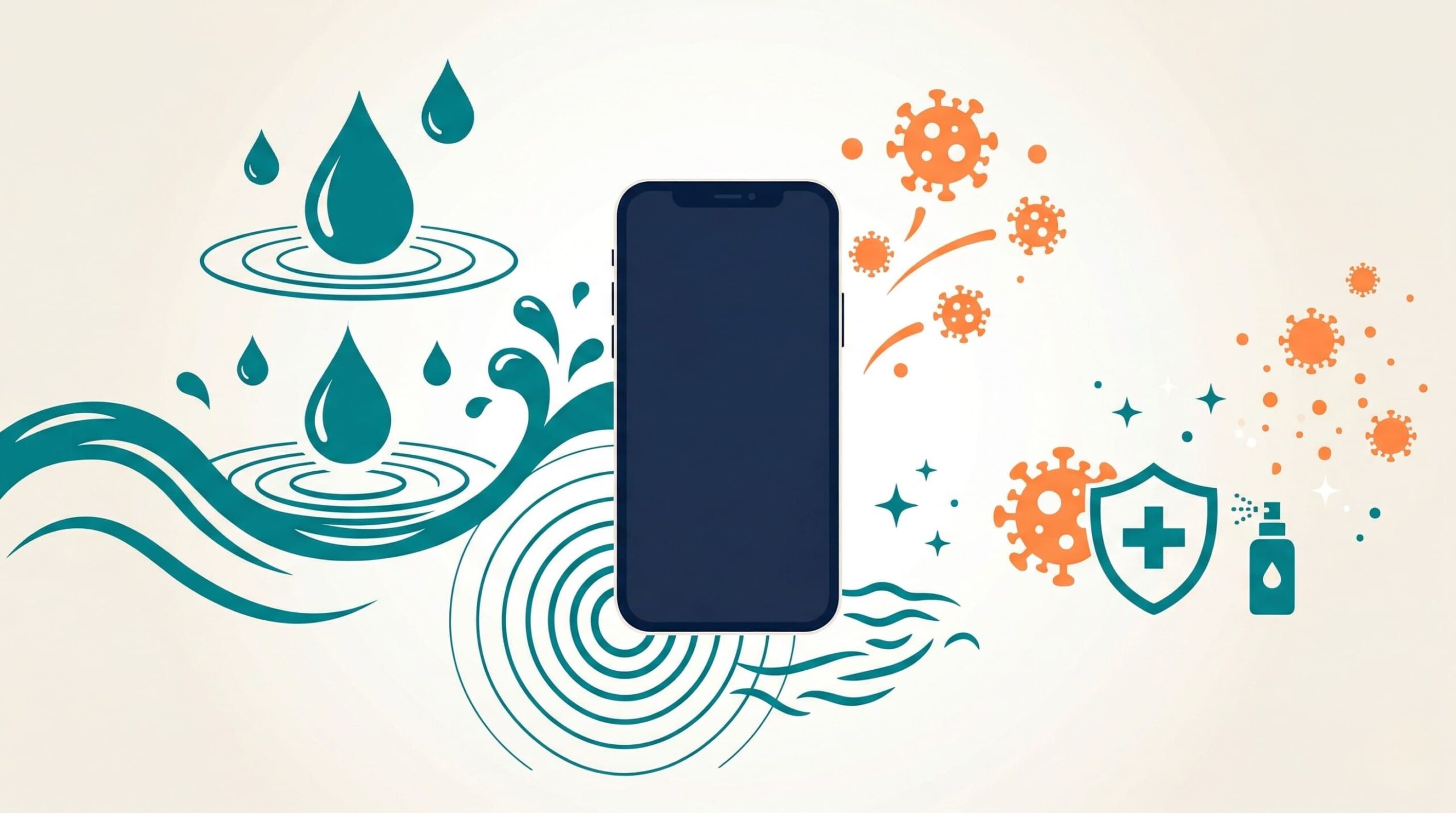 iPhoneの水没リスクと衛生リスクのイメージイラスト