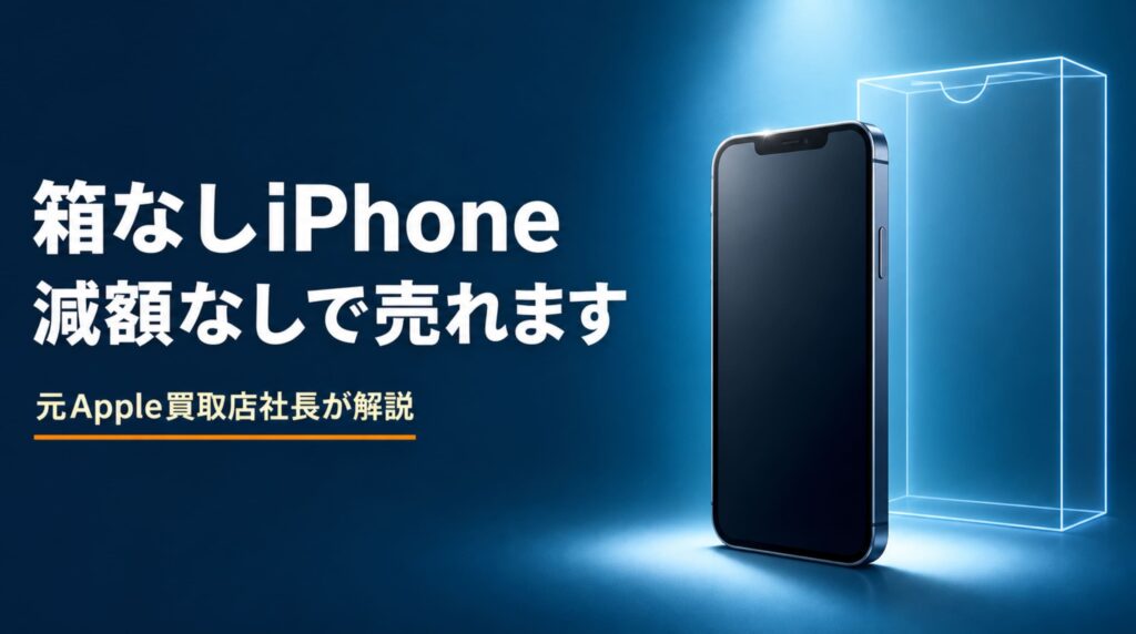 箱なしiPhoneでも減額なしで売却できることを示すアイキャッチ画像