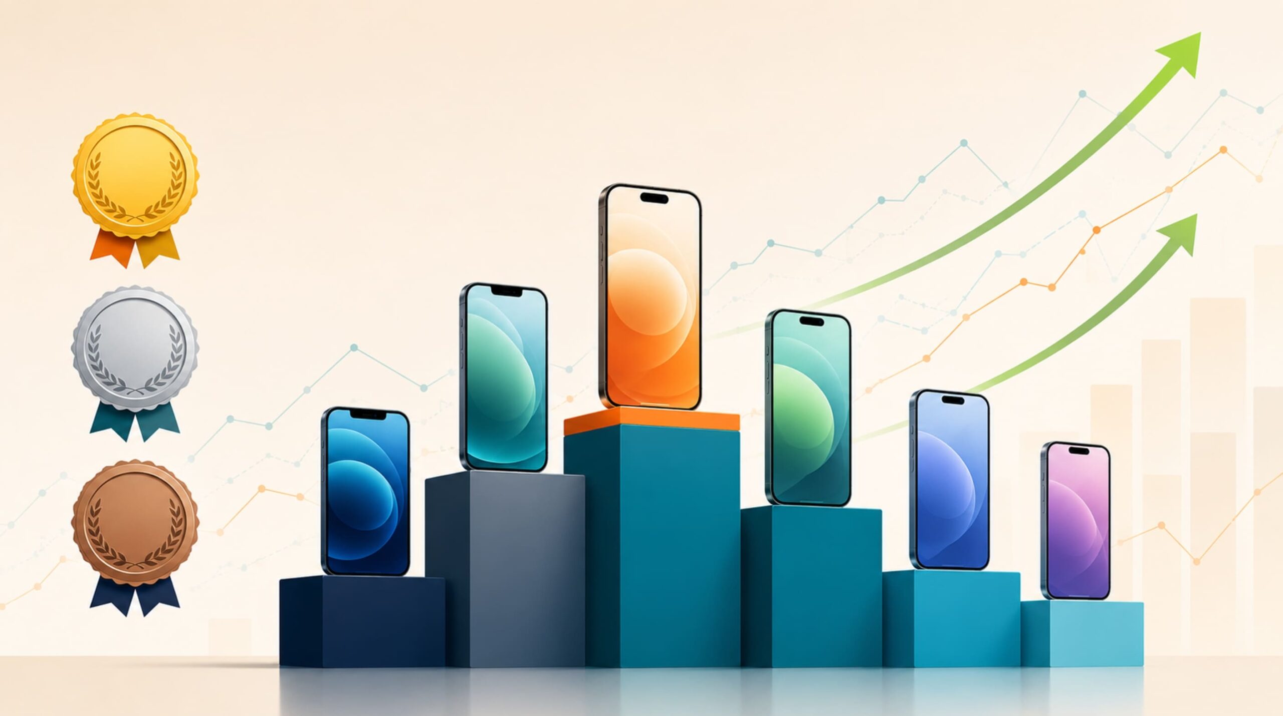 機種別 iPhone 買取高額ランキングをポディウム形式で表すイメージ