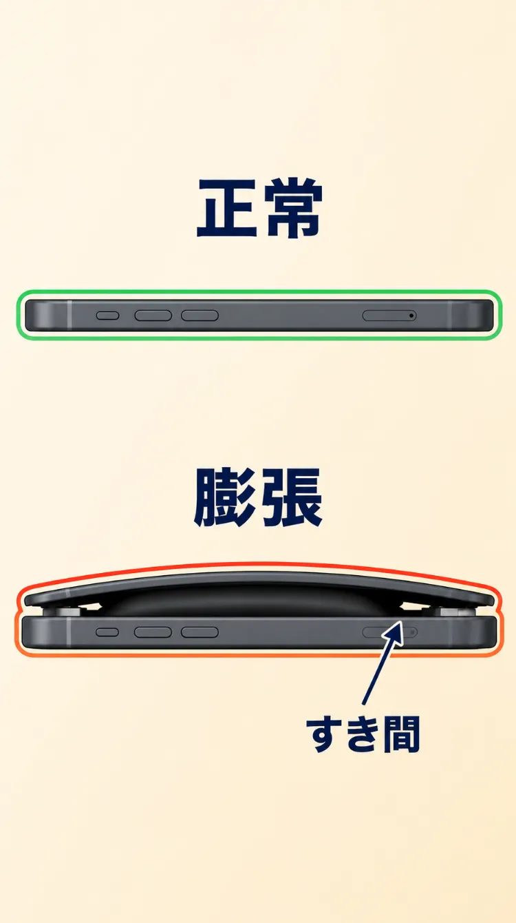 正常なiPhoneと膨張したiPhoneの比較図
