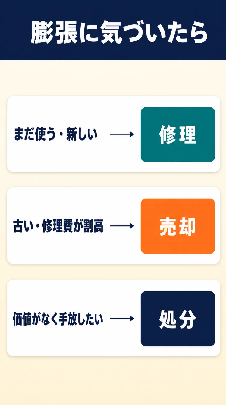 膨張したiPhoneを修理・売却・処分で判断するフローチャート