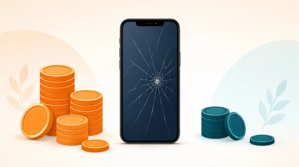 iPhone画面割れ修理の料金相場（正規・非正規）を表すイラスト